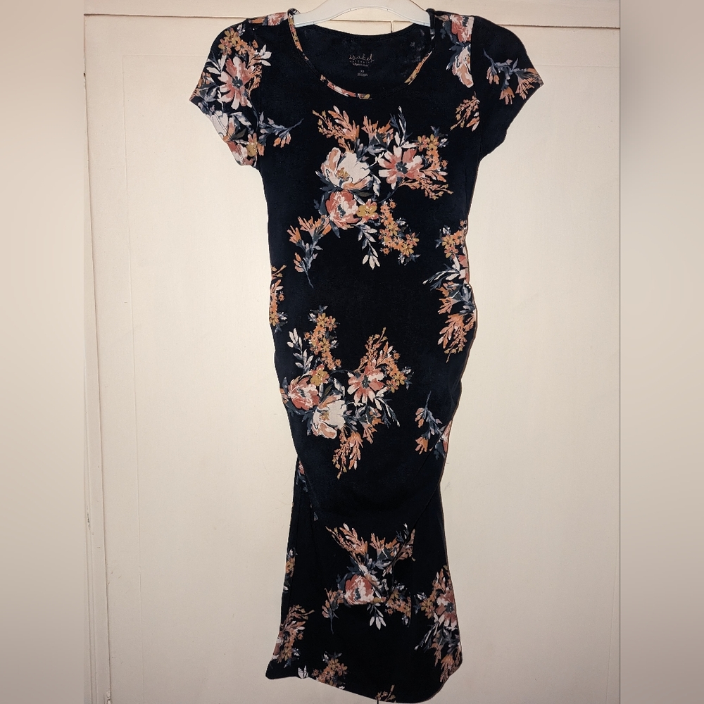 Xs Navy Blue Floral Maternity Dress